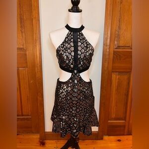 Express NWT Halter Cut out Sequin Mini Dress S Steampunk Whimsigoth Halloween
